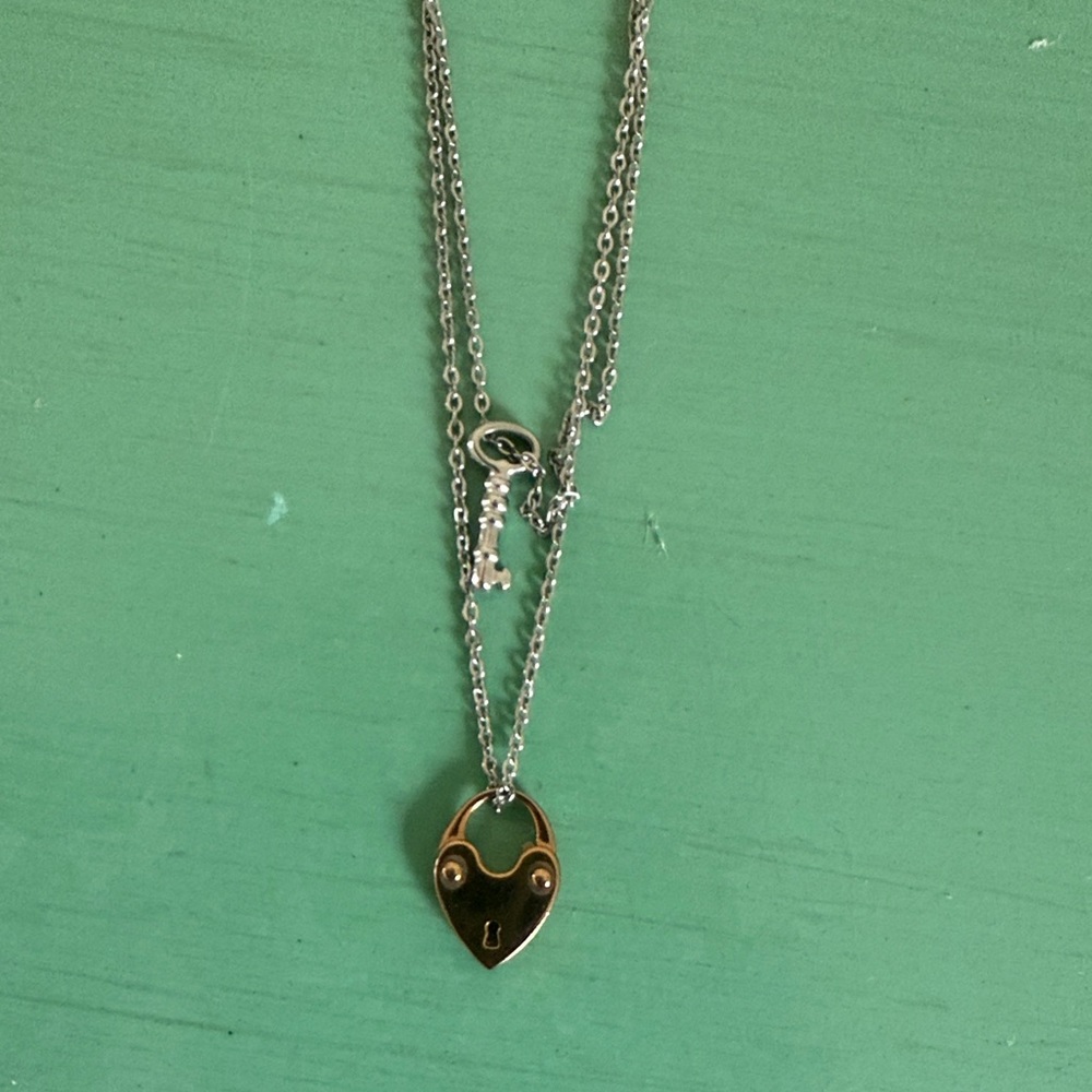 Fossil Silver and Gold Heart Lock Necklace